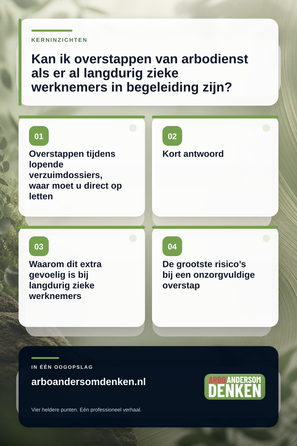 Kan ik overstappen van arbodienst als er al langdurig zieke werknemers in begeleiding zijn? infographic